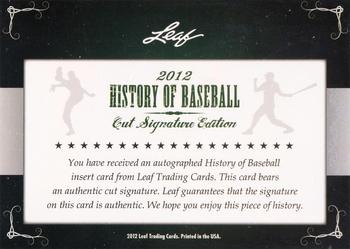 2012 Leaf Cut Signature History of Baseball #NNO Al Holland Back