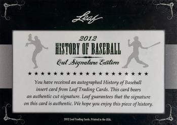 2012 Leaf Cut Signature History of Baseball #NNO John O'Donoghue Back