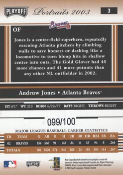 2003 Playoff Portraits - Bronze #3 Andruw Jones Back