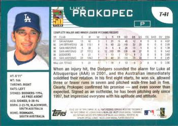 2001 Topps Traded & Rookies #T41 Luke Prokopec Back
