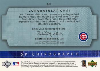 2003 SP Authentic - Chirography #MP Mark Prior Back