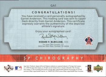 2003 SP Authentic - Chirography #GA1 Garret Anderson Back