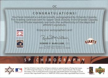 2003 SP Authentic - Chirography Hall of Famers #OC Orlando Cepeda Back