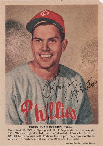 1950 Philadelphia Inquirer Philadelphia Phillies #NNO Robin Evan Roberts Front