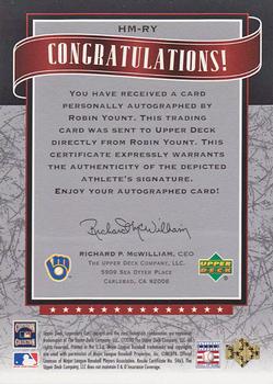 2003 SP Legendary Cuts - Hall Marks Autographs #HM-RY2 Robin Yount  Back