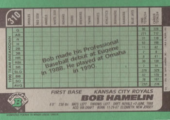 1991 Bowman #310 Bob Hamelin Back