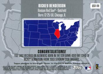 2003 Stadium Club - Born in the USA Relics #USA-RH Rickey Henderson Back