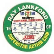 1991 Score 7-Eleven Superstar Action Coins: Midwest Region #10 WS Ray Lankford Back