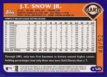 2003 Topps - Black #158 J.T. Snow Jr. Back