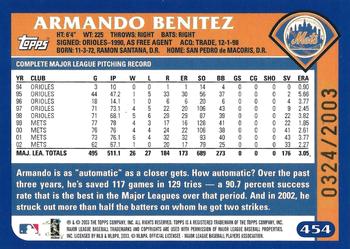 2003 Topps - Gold #454 Armando Benitez Back