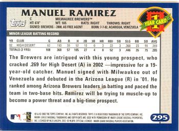 2003 Topps - Home Team Advantage #295 Manuel Ramirez Back