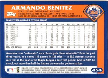 2003 Topps - Home Team Advantage #454 Armando Benitez Back