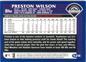 2003 Topps - Home Team Advantage #528 Preston Wilson Back