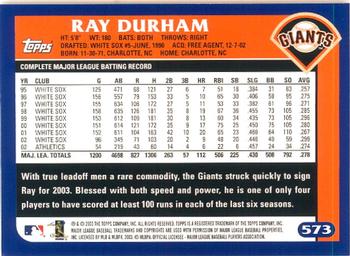 2003 Topps - Home Team Advantage #573 Ray Durham Back