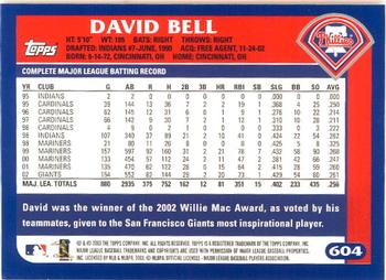 2003 Topps - Home Team Advantage #604 David Bell Back
