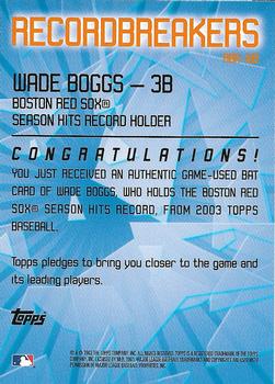 2003 Topps - Record Breakers Relics #RBR-WB Wade Boggs Back