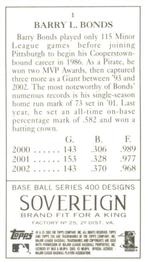 2003 Topps 205 - Sovereign #1 Barry Bonds Back