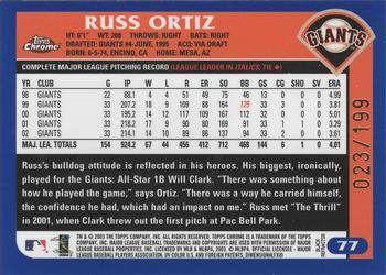 2003 Topps Chrome - Black Refractors #77 Russ Ortiz Back