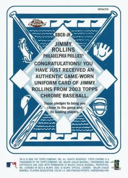 2003 Topps Chrome - Blue Backs Relics Refractors #BBCR-JR Jimmy Rollins Back