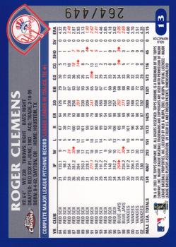 2003 Topps Chrome - Gold Refractors #13 Roger Clemens Back