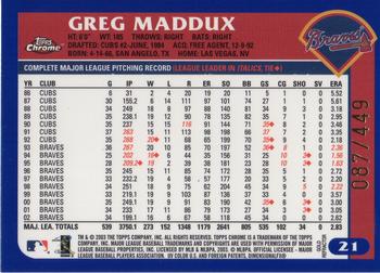 2003 Topps Chrome - Gold Refractors #21 Greg Maddux Back