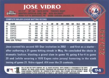 2003 Topps Chrome - Gold Refractors #94 Jose Vidro Back