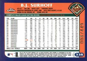 2003 Topps Chrome - Gold Refractors #338 B.J. Surhoff Back