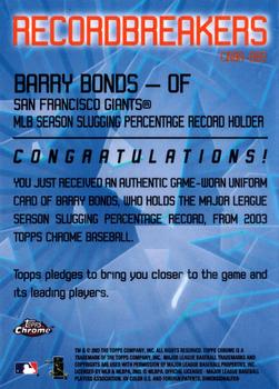 2003 Topps Chrome - Record Breakers Relics Refractors #CRBR-BB2 Barry Bonds Back