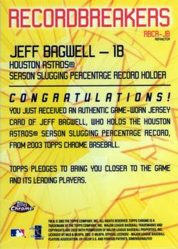 2003 Topps Chrome - Record Breakers Relics Refractors #CRBR-JB Jeff Bagwell Back