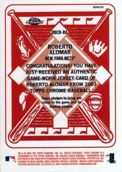 2003 Topps Chrome - Red Backs Relics Refractors #RBCR-RA Roberto Alomar Back