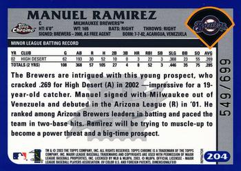 2003 Topps Chrome - Refractors #204 Manuel Ramirez Back