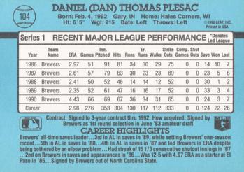 1991 Donruss #104 Dan Plesac Back