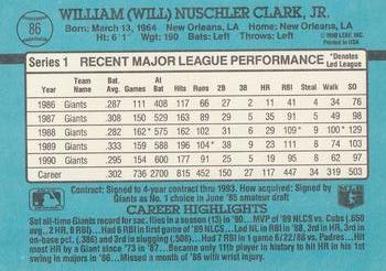 1991 Donruss #86 Will Clark Back