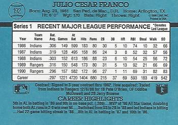 1991 Donruss #192 Julio Franco Back