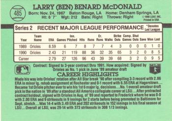 1991 Donruss #485 Ben McDonald Back
