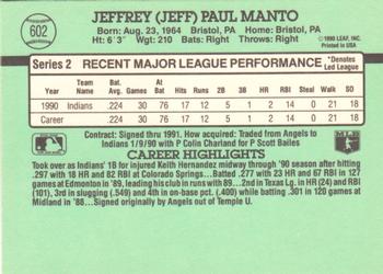 1991 Donruss #602 Jeff Manto Back