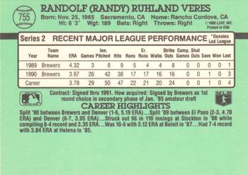 1991 Donruss #755 Randy Veres Back