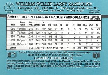 1991 Donruss #217 Willie Randolph Back