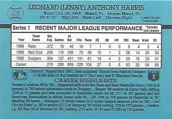 1991 Donruss #224 Lenny Harris Back