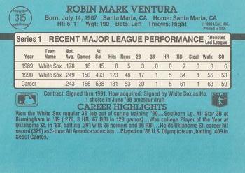 1991 Donruss #315 Robin Ventura Back