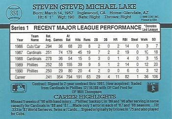 1991 Donruss #334 Steve Lake Back