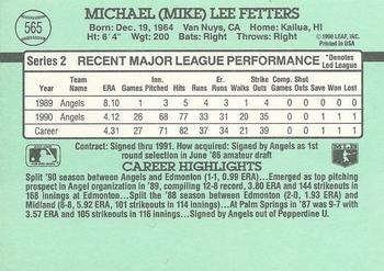 1991 Donruss #565 Mike Fetters Back