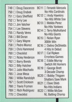 1991 Donruss #770 Checklist 703-770-and BC11-BC22 Back