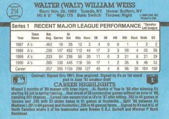 1991 Donruss #214 Walt Weiss Back