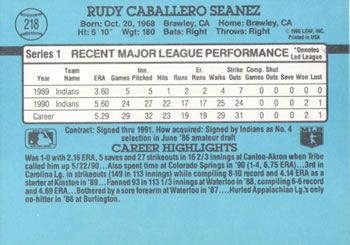 1991 Donruss #218 Rudy Seanez Back