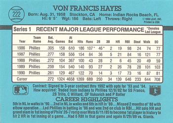 1991 Donruss #222 Von Hayes Back