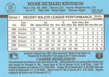 1991 Donruss #328 Mark Knudson Back