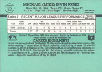 1991 Donruss #615 Mike Perez Back