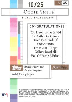 2003 Topps Gallery Hall of Fame - Artifact Relics Artist's Proofs #OS Ozzie Smith Back
