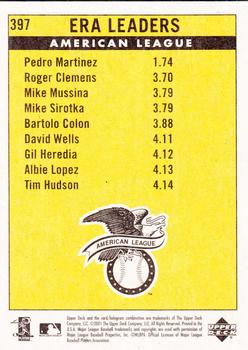 2001 Upper Deck Vintage #397 Pedro Martinez / Roger Clemens / Mike Mussina / Bartolo Colon / Mike Sirotka Back